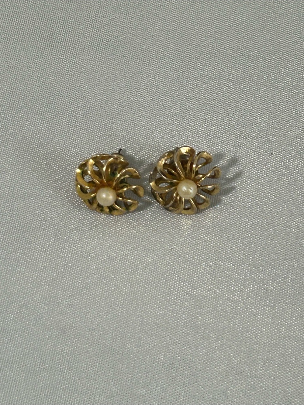 Gold-Tone Floral Pearl Stud Earrings